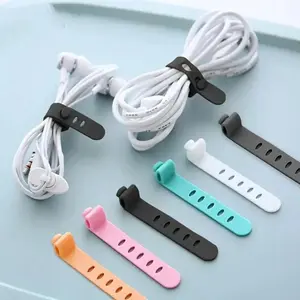6pcs Random Color Silicone Cable Tie, Simple Plain Wire Tie, Household Data Cable Organizing Tape, Household Items, Desk Accessory, Cable Management Kit