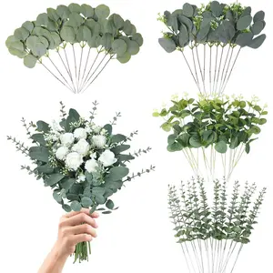 Eucalyptus Leaves Stems 60 count, 4  Mixed Artificial Greeery Stems for Weddig Decor Vase Floral Arragemet Ceterpiece