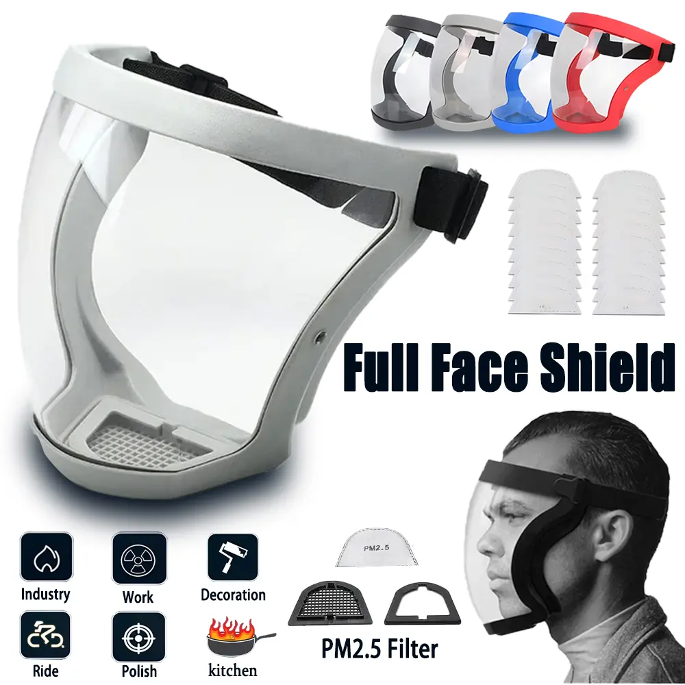 Work Face Protection Mask Full Face Protector Shield Transparent Facial Protector Face Protective Screen Kitchen Accessories Gadgets