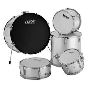 【DealsForYouDays】VEVOR Adult Drum Set, 5-Piece, 22 inches Complete Full Size Drum Kit with Bass Toms Snare Floor Drum Adjustable Throne Stands Cymbal Hi-Hat Pedal and Drumsticks, Beginner Drum Kit for Adults, SilverSummervibes