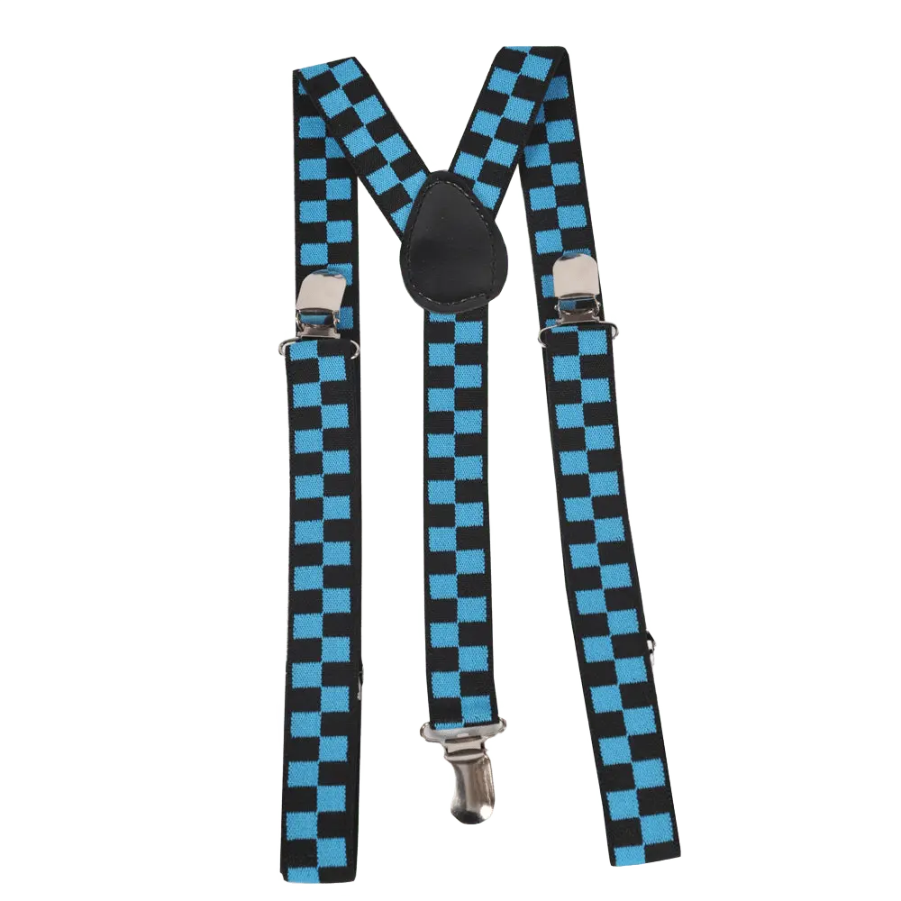 Checkerboard Suspender | Adjustable Y-Back Suspenders with Sliver Clasps – Party Costume Accessory - Unisex Fashion | 23" - 40" Length