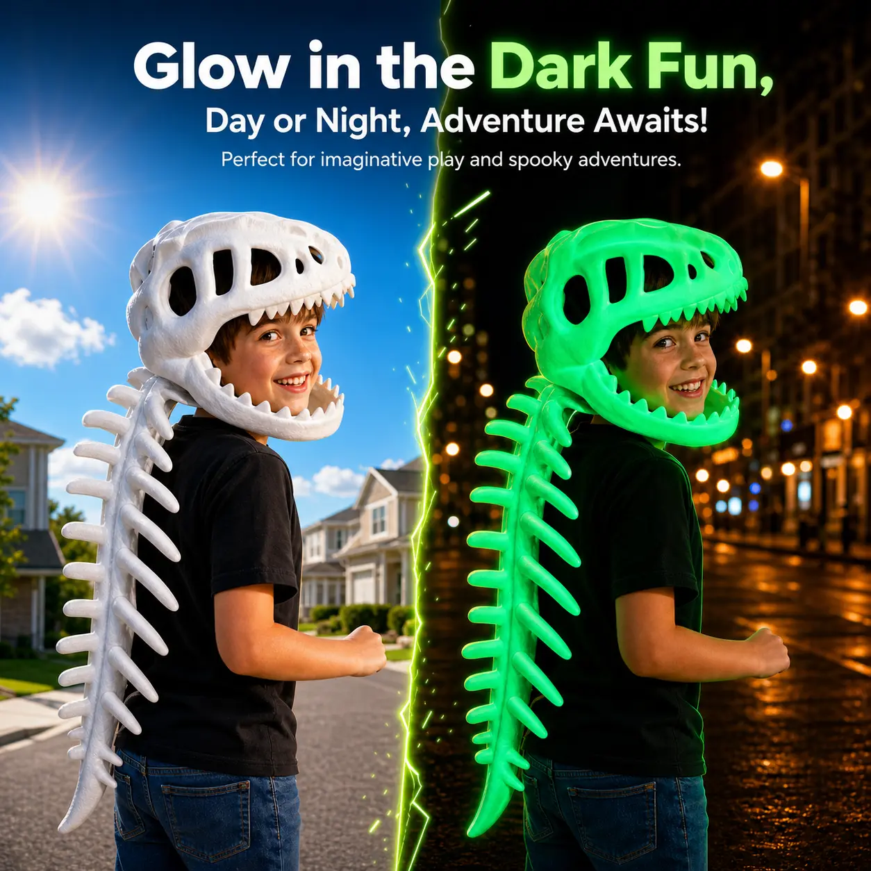 Glow In Dark Dinosaur Skeleton Plush Costume Hood, Halloween Cosplay Wearable Dino Outfit, Kids Party Funny Dress Up Toy Gift