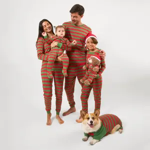 Leveret Mens Two Piece Cotton Christmas Pajamas Striped Red and Green M