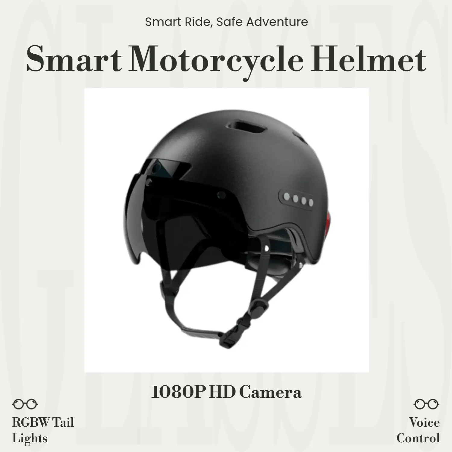 Smart Motorcycle Helmet with 1080P Camera, Polycarbonate Shell & EPS Foam, Bluetooth with High Fidelity Speaker, Integrated LED Light & Turn Signals, Voice Control, Handlebar Remote Control, Type-C*1, Waterproof Grade: Ipx5, High Fidelity Open Speaker
