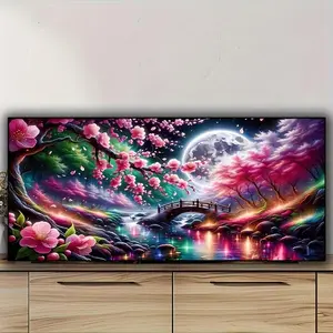 Large Size 1 Piece 100x40cm Moon Tree Flower DIY Diamond Painting Cross Stitch Kit, Full Round Diamond Mosaic Art, Home Decor Handmade Craft