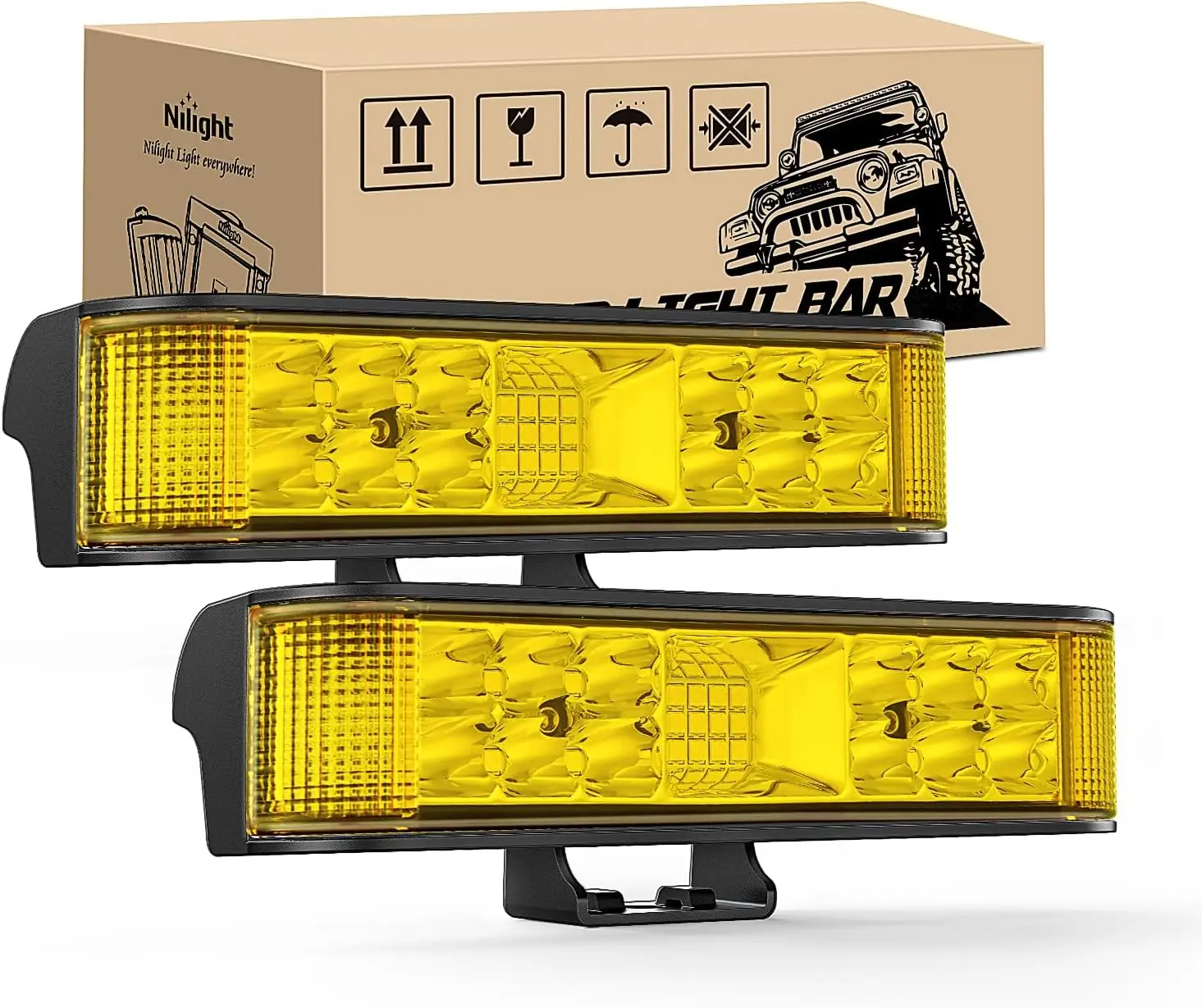 Nilight 2PCS 6.5 Inch 60W Power Aluminum Side Shooter Amber LED Light Bar Pods, Flood-Spot Beam Combo, Off Road Driving Safety Car Lights with Mounting Kit for Truck, ATV, Led Work Light