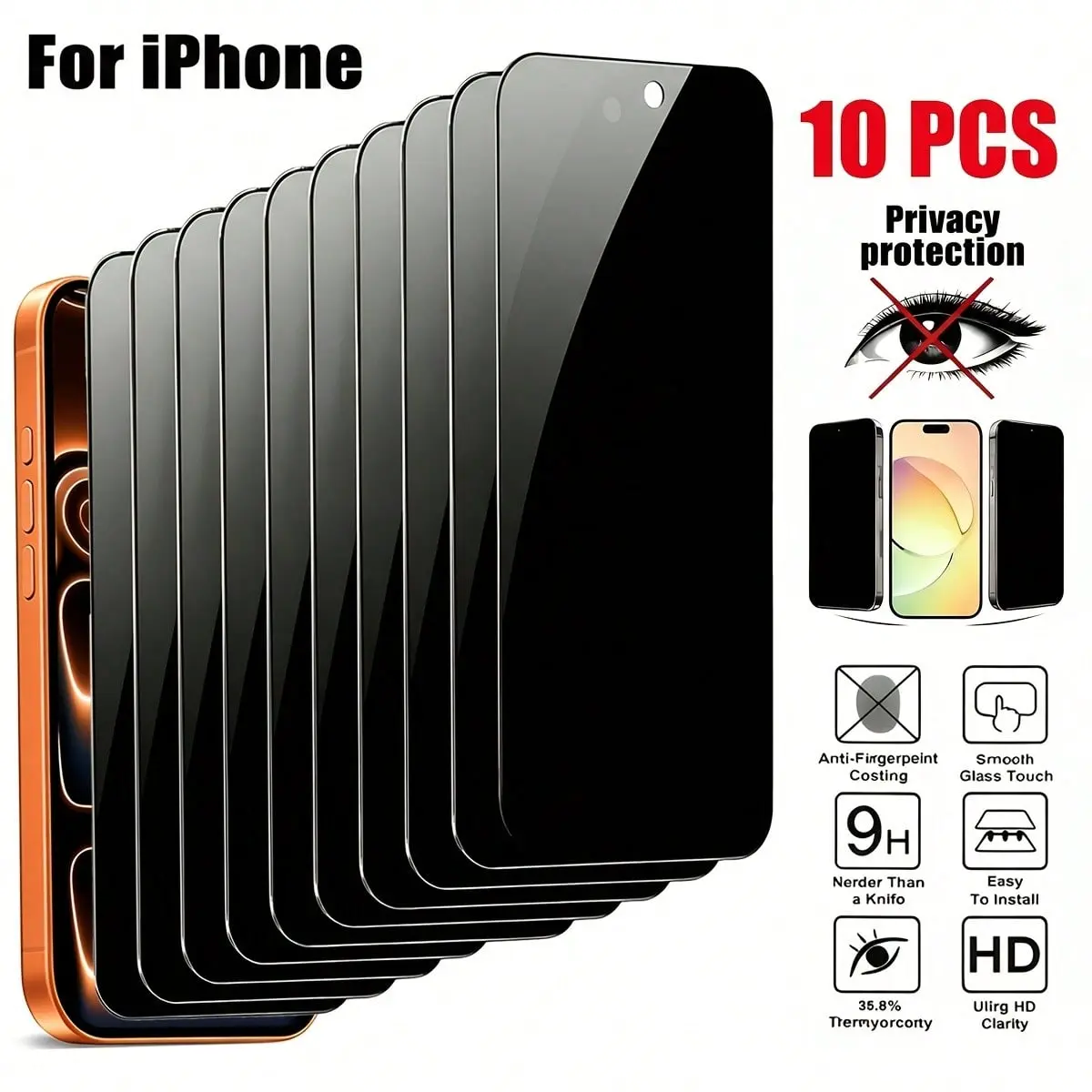 Privacy Tempered Glass Screen Protectors (1-10 Pack), 9H+ Hardness, Easy Installation, Compatible with iPhone 17 Pro Max/17E/16E/15/14/13/12/11/XS, Ideal for Christmas Gifts