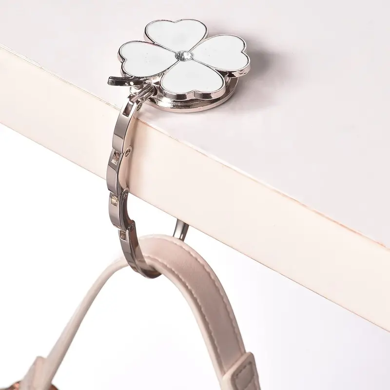 Clover Design Compact Foldable Carry Purse Hook, Versatile Bags Holder - Hassle-Free Bag Management for Tables, Any Space Home Accessory
