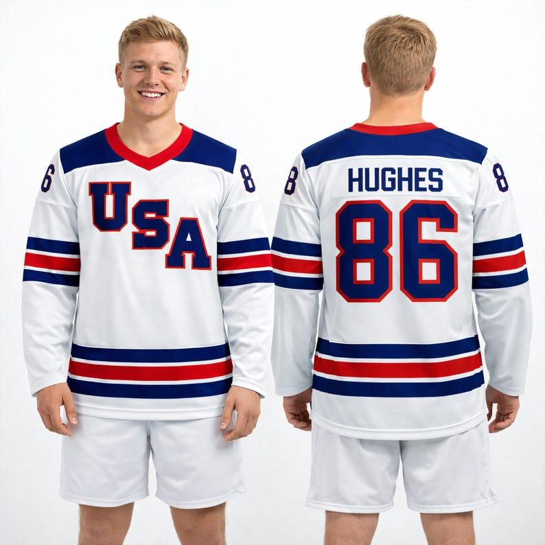 USA HOCKEY Jack Hughes #86 Hockey Jersey, Hockey Jersey Of Usa Team, US Hockey Shield 2026 Replica Jersey, Unisex Sport Fan Gift