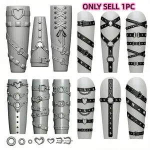 Goth Punk Leg Armor Design Silicone Nail Art Mold, 3D DIY Resin Casting Mould with Cross Stitch & Heart Shape for Making False Nails, Charms, Earrings, Jewelry Making Supplies
