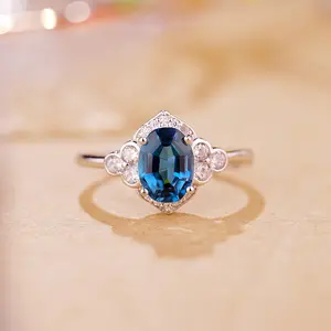 S925 silver Topaz ring London blue nature gemstone London blue  adjustable size, with high quality setting Elegant and Luxurious for Women, Girl friend, Brides, Grils as Wedding&Birthday Gift, Perfect for Daily Wear and Party, Valentine's Day Gift
