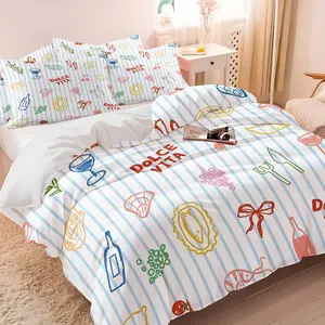 Seafood And Vegetable Colorful Striped Print Duvet Cover Set,1 Count Duvet Cover & 1/2 Pillowcase without Filler,Fresh And Soothing Bedroom Bedding,Soft And Comfortable Against The Skin,this Makes A Wonderful Bedding Gift