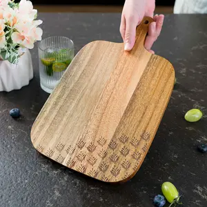 Bill.F Acacia Wood Serving Board, 12.6" x 7.7" Charcuterie Board with Handle, Rustic Wooden Paddle Board for Cheese, Bread, and Food Presentation