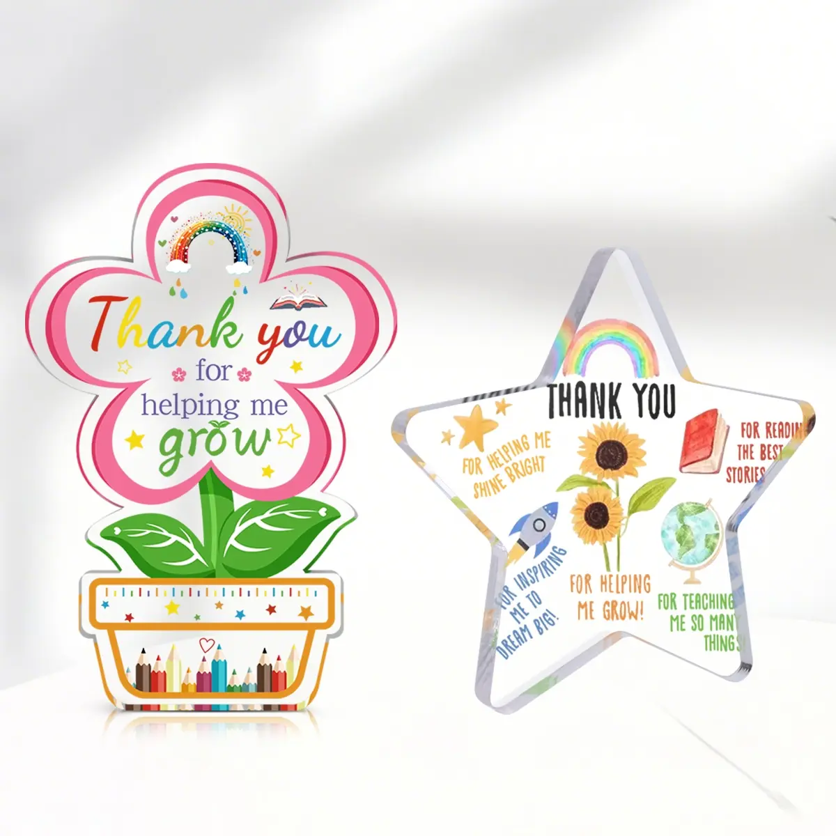 2pcs Thank You Gift for Teachers, Flower and Star Shaped Acrylic Gifts, Perfect Back to School Present, Acrylic Desktop Decoration, Office Home Decor
