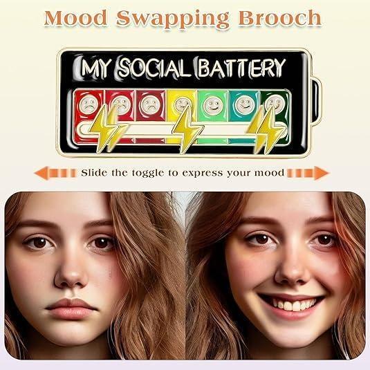 Social Battery Pin - 2 Pack Slider Pins for Introverts, Funny Interactive Mood Pins for Jackets & Backpacks - Novelty Cowboy Accessories for Men, Cute Gifts for Girlfriend, Wife, Her [Novelty Accessories]