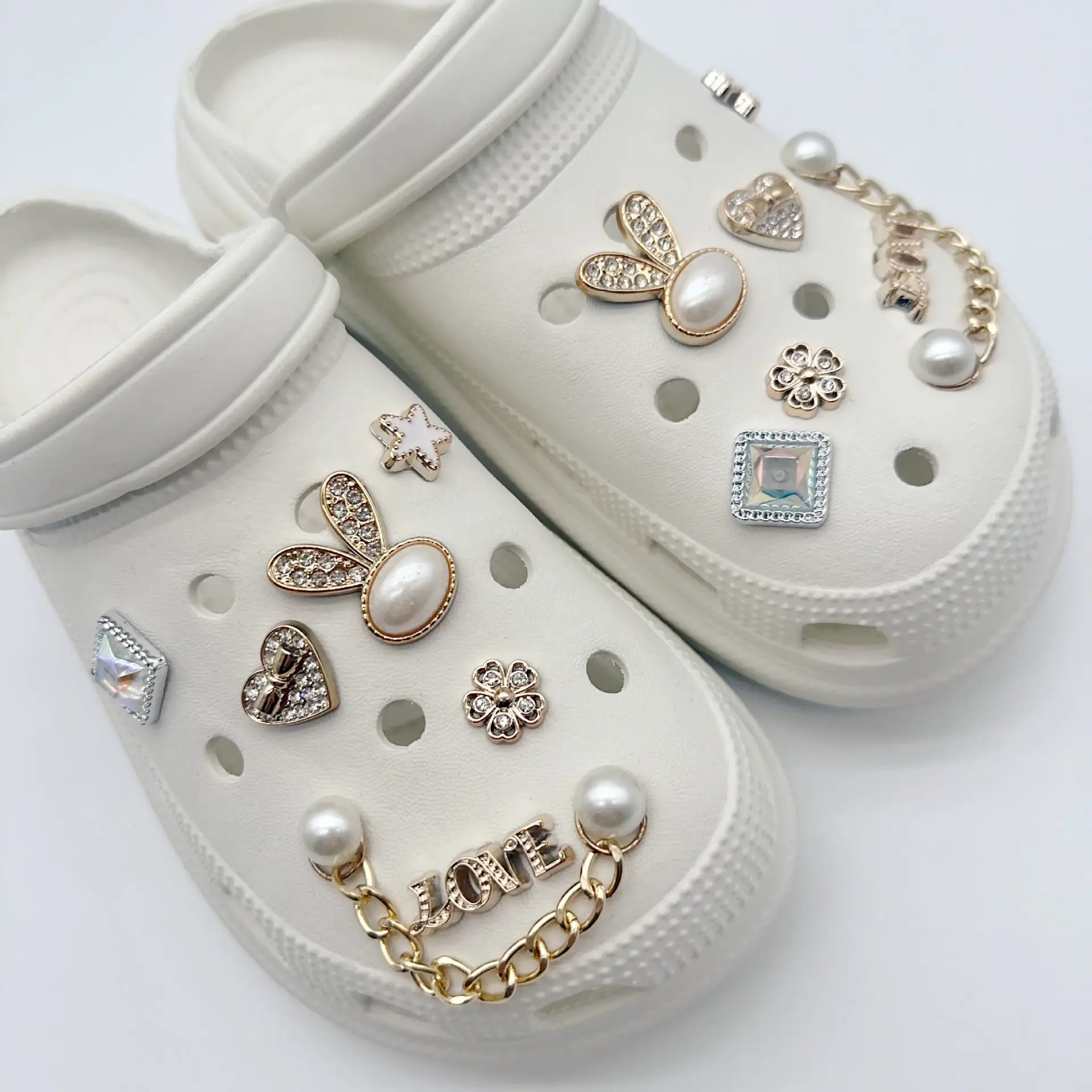 14-Piece Graphic Shoe Charm DIY Set, PVC/Resin Rabbit Ear 12mm Buckle Shoe Decoration Accessories (Only Includes Jibbitz Charms), Footwear, Free Matching, Cartoon, Children, Cute, Diy Shoe Charms