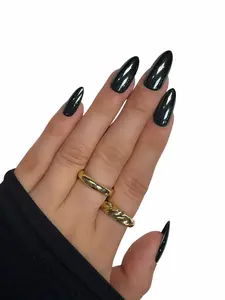Black Metal Chrome Press-On Nails
