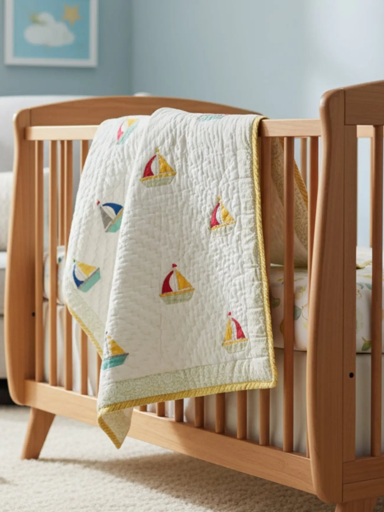 Nautical Nest Kids Quilt | 100% Cotton Hand Block Printed Baby & Kids Quilt (40”×60”)