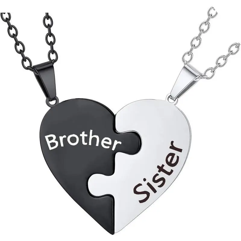 Women’s & Men’s 2-Pcs Heart Design Matching Couple Necklace Set, Adjustable Broken Split Love Heart Puzzle Pendant, Chain Jewelry Necklaces for Friendship Gifts (Brother, Sister, Best Friend), Heart Design Necklace
