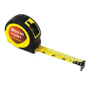 212 MAIN Great Neck 95005 ExtraMark Durable Retractable Tape Measure - 1in x 25ft Steel Blade, Belt Clip, Fractional Scale, Positive Lock - Yellow/Black