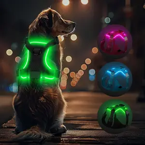 LED Light Up Dog Harness, Rechargeable Reflective No-Pull Vest, Adjustable Safety Gear for Dogs of All Sizes for Night Outdoor Use