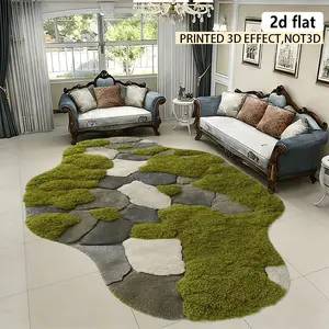 2D flat, irregular rug/carpet, green moss stone-like washable carpet, easy to clean, non-slip, fashionable doormat and carpet, suitable for living room, bedroom, kitchen, laundry room, spring and summer new products