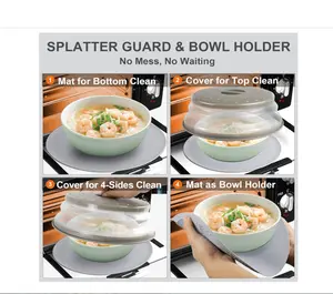 2 in 1 Microwave Splatter Cover for Food & Silicone Microwave Mat, Mat as Bowl Holder, Trivet, Pot Holders, Drying, Baking, Utensils Rest for Kitchen Counter, Dishwasher Safe, Grey