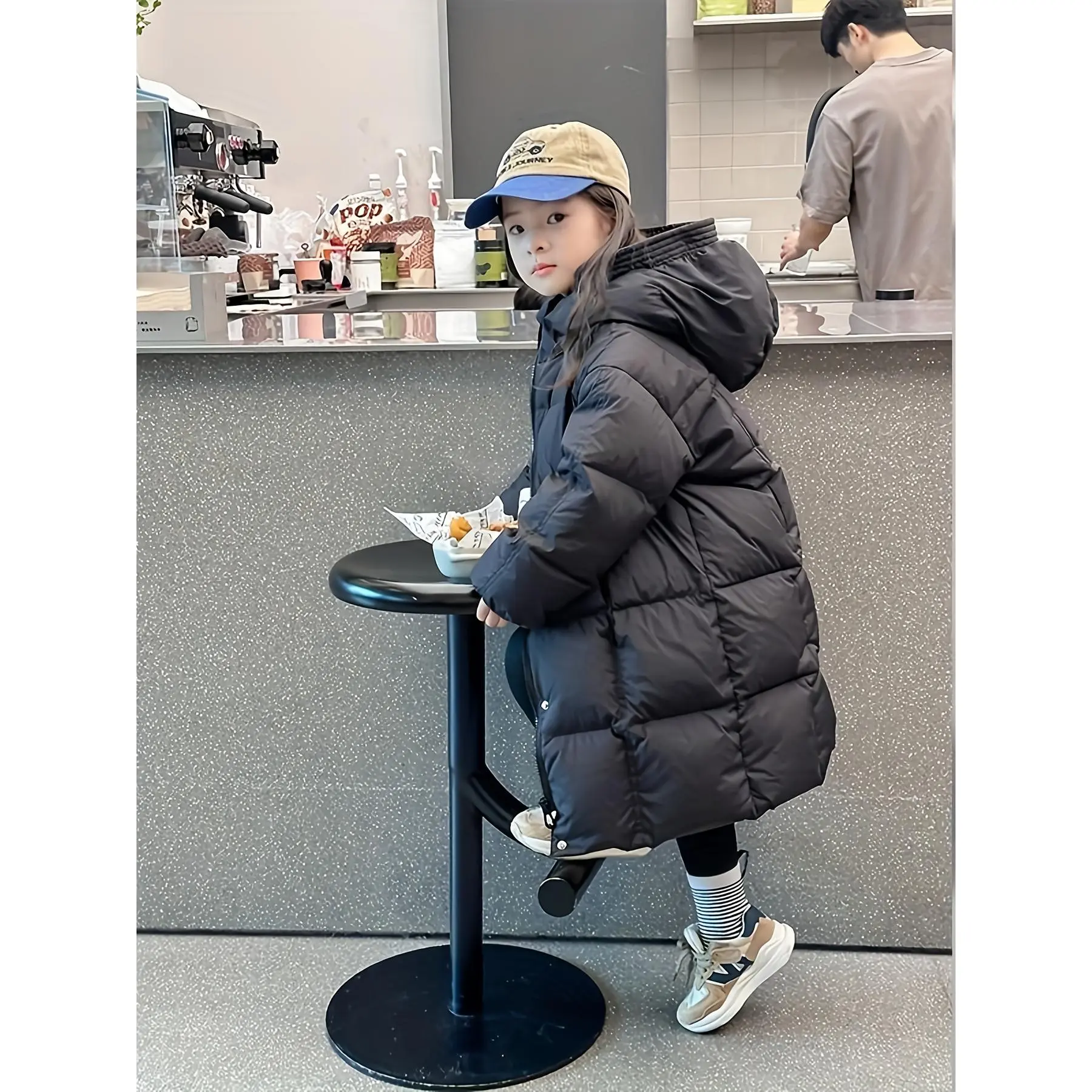 Girls' Long Padded Winter Coat, Casual Plain Polyester Outerwear, Warm and Windproof for Kids Ages 4-14, Basic, 11-12Y, 4-14Y, Long Sleeve, 13-14Y