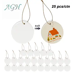 AGH US Sublimation blank ceramic ornaments 3 inch for Christmas tree wedding gift party decor DlY 25pcs/ctn