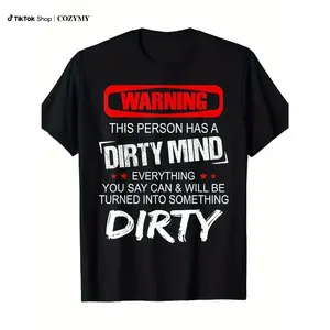 Warning: filthy thoughts, letter pattern print, men's fashion T-shirt, trendy cotton short-sleeved top, crew neck comfortable T-shirt, super soft, refreshing,light, casual summer T-shirt, suitable for daily wear