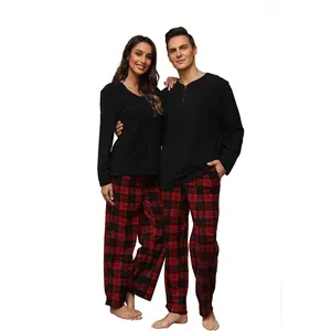 Couple Pajama Sets, Plaid Pajama Set for Men and Women Soft Warm Pjs Set