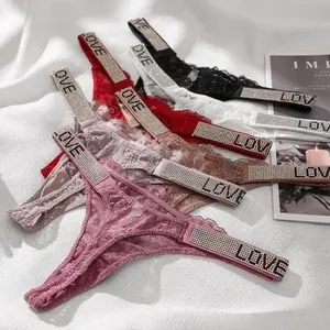 Sexy Low Waist Panties Women Rhinestone Love Letter Underwear Fitness Thongs Fashion Underwear for Female Lingerie
