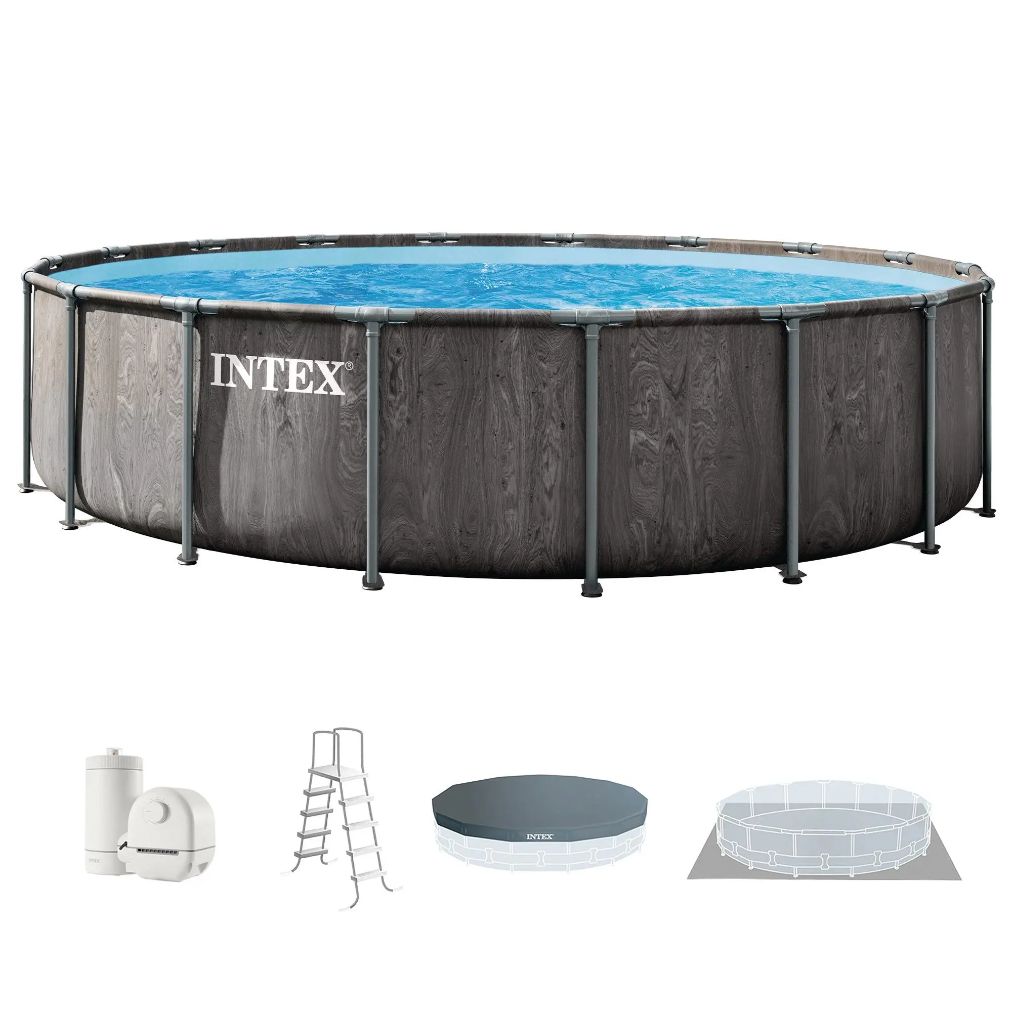 INTEX Greywood Prism Frame 18ft x 48in Premium Above Ground Pool Set with Pump