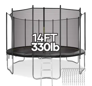 14FT Trampoline for Kids 330LBS Weight Capacity Trampoline with Enclosure Net, Ladder, Wind Stakes, Outdoor