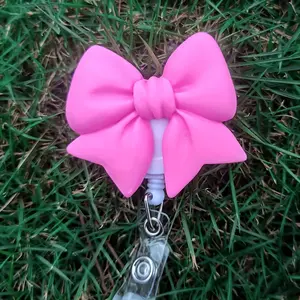 1 Pc Retractable Badge Reel with Macaron Color Bow for Nurse Doctor Teacher Work ID Card Holder Clip