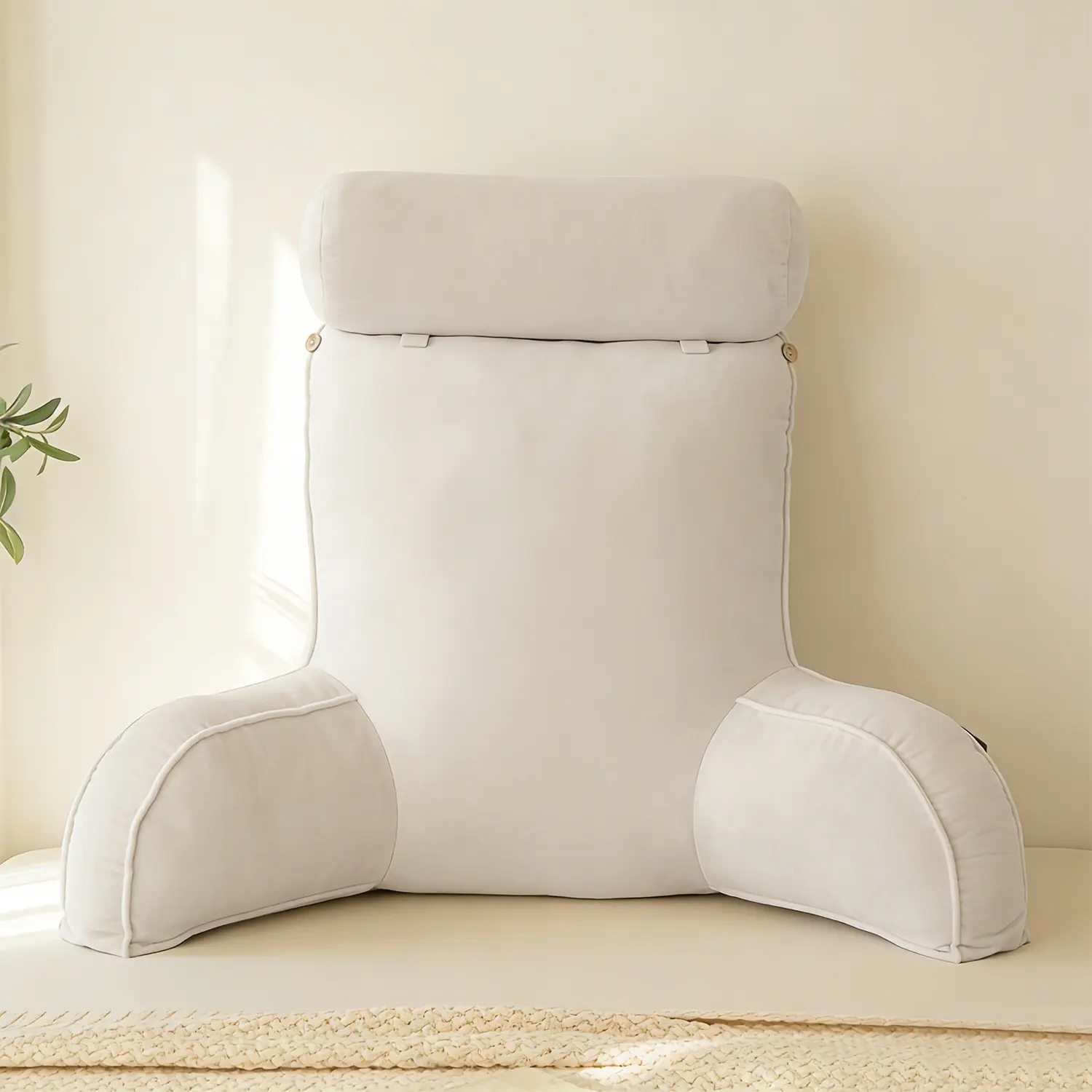 Reading Pillow with Built-in Arms & Pockets, Supportive Backrest Cushion for Bed, Comfort for Reading, Resting, or Reclining