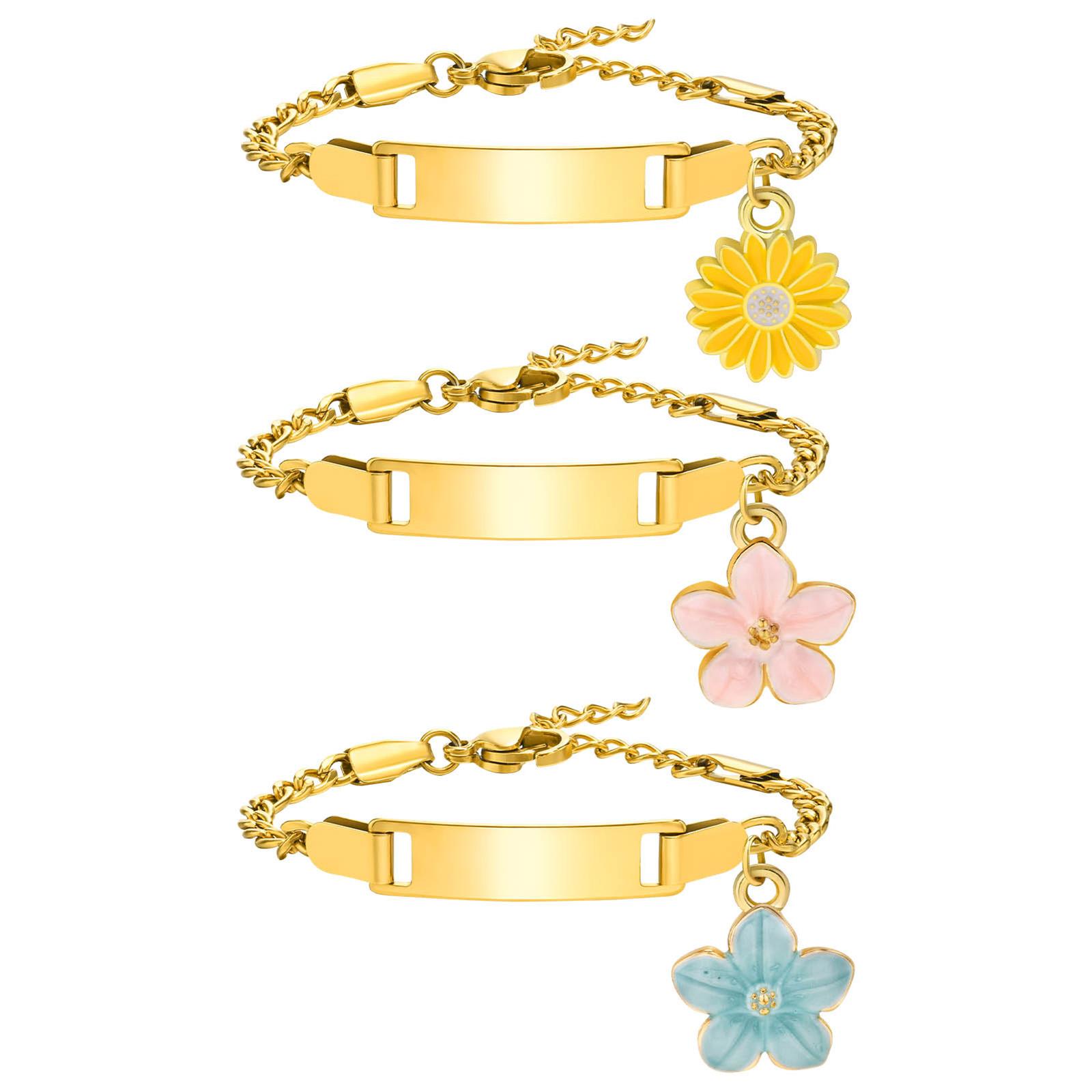 MP Kids Bracelets Personalized Name Customized Initial Letter Pendant Charm Accessories for Baby Children free gift box ,Stainless Steel Hypoallergenic Hand Chain 14K Gold Plated Jewelry Non Tarnish Birthday Gift for kids infant cute trendy