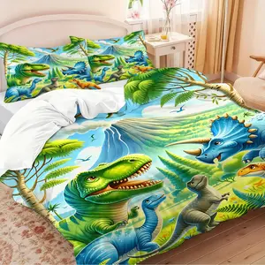 This 2/3Pcs Dinosaur-Themed Printed Duvet Cover Set Is Perfect for Teen, Dinosaur Enthusiasts, and More. Soft, Skin-Friendly, and Suitable for All Seasons, This Bedding Set Creates A Dreamy Jurassic-Themed Sleep Space for Teenagers.