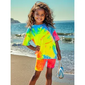 Girls' All-Over Tie-Dye Print Short-Sleeve Set, Girls' Round Neck Short-Sleeve T-Shirt Set, Kids' Casual Fashion Summer Outfit Set, Suitable for Ages 1-8, Perfect for Outdoor