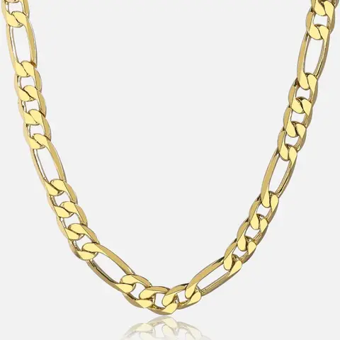 Hermah 6mm Yellow Gold Filled Figaro Necklace For Men Boys Stainless Steel Link Chain 18-24inch Punk Hiphop Jewelry Gifts