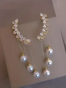 Elegant Faux Pearl Decorated Dangle Design Earrings, Fashion Jewelry for Party, Daily Clothing Decor, Trendy All-match Versatile Accessory & Exquisite Jewelry for Birthday Gift, Dangling Huggie Earrings