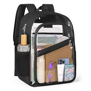 Transparent Backpack with Large Capacity Storage, Heavy Duty Fabric & PVC Bookbag Featuring 4-Layers See Through Compartments and Padded Straps for Travel, School and Daily Use