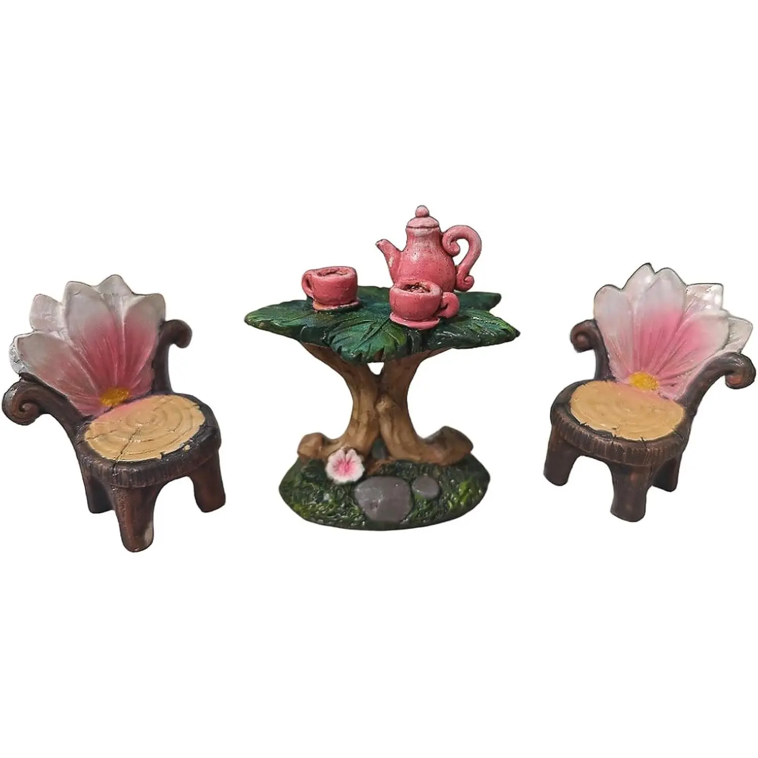 3 Pcs Miniature Garden Furniture Miniature Table and Chairs Set Fairy Garden Accessories Outdoor Mini Resin Furniture Kit Micro Landscape Decor Tea Set for Fairies and Garden Gnomes DIY Craft Gift