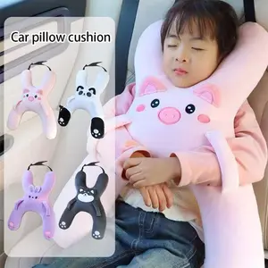 1Set Car Cute Cartoon Pillow Car Mounted Child Sleeping Pillow with Seat Belt Car Removable Comfortable Breathable Headrest
