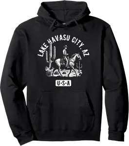 Lake Havasu City AZ USA Cowboy Horse Distressed Style Design Pullover Hoodie - Alexanderdu Shop 73B0DFR1CF44