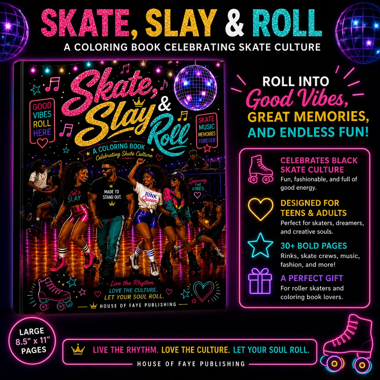Skating Culture Adult Coloring Book - SKATE, SLAY, ROLL Themed Art Supply for Creative Relaxation