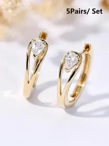 Women's Elegant Rhinestone Decorated Hoop Earrings, 2024 New Style Exquisite Trendy Earrings, Fashionable Jewelry for Women for Daily & Party Decoration, Earrings Set