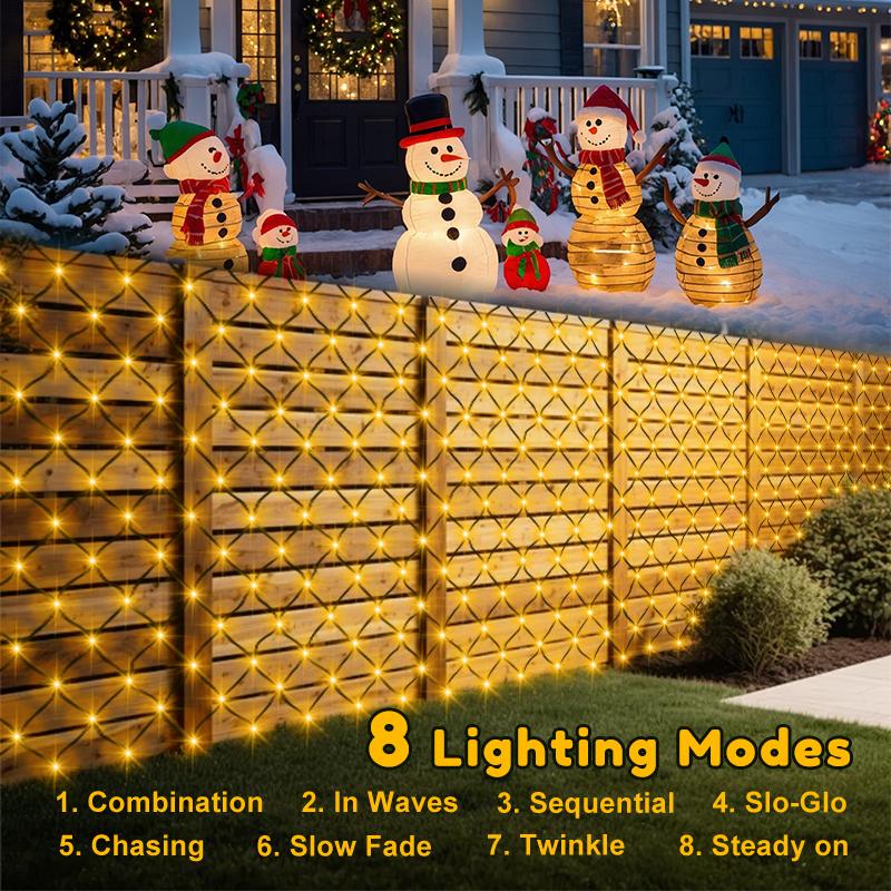 echosari Christmas Net Lights, 9.8ft x 6.6ft 200 LED Mesh Decor with 8 Modes Waterproof Connectable Xmas Decorations for Outdoor Outside Bushes Yard Lawn Patio Tree Garden Party