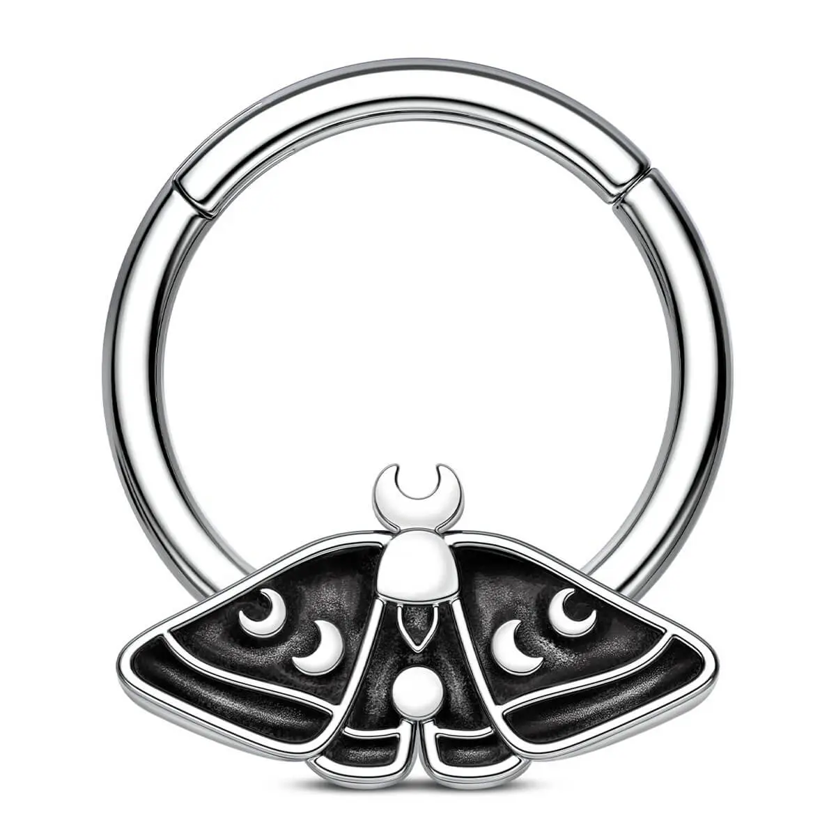 OUFER BODY JEWELRY Celestial Moon Moth Septum Piercing Jewelry, 16G 316L Stainless Steel Hinged Segment Hoop, Hinged Septum Ring, Segment Nose Ring