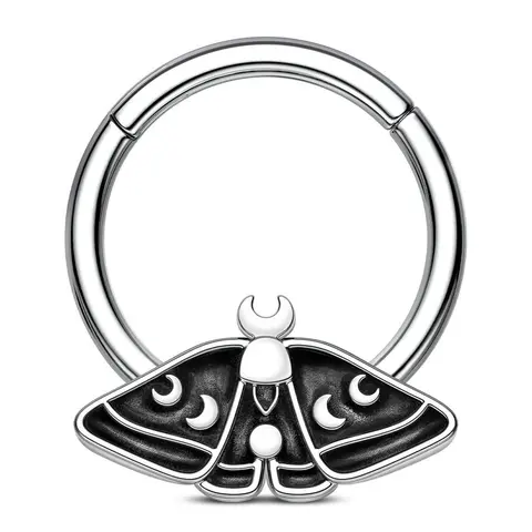 OUFER 16G 10mm 316L Stainless Steel Hinged Segment Hoop Septum Ring - Mystical and Serene Celestial Moon Wing Moth Crescent Wing Jewelry, Daily Nose Piercing Unique Accessories with Natural Grace